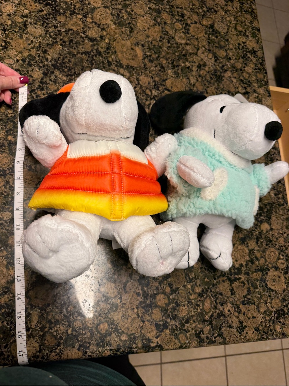 Snoopy Plush Toy with Orange-Yellow Jacket and Mint Sweater